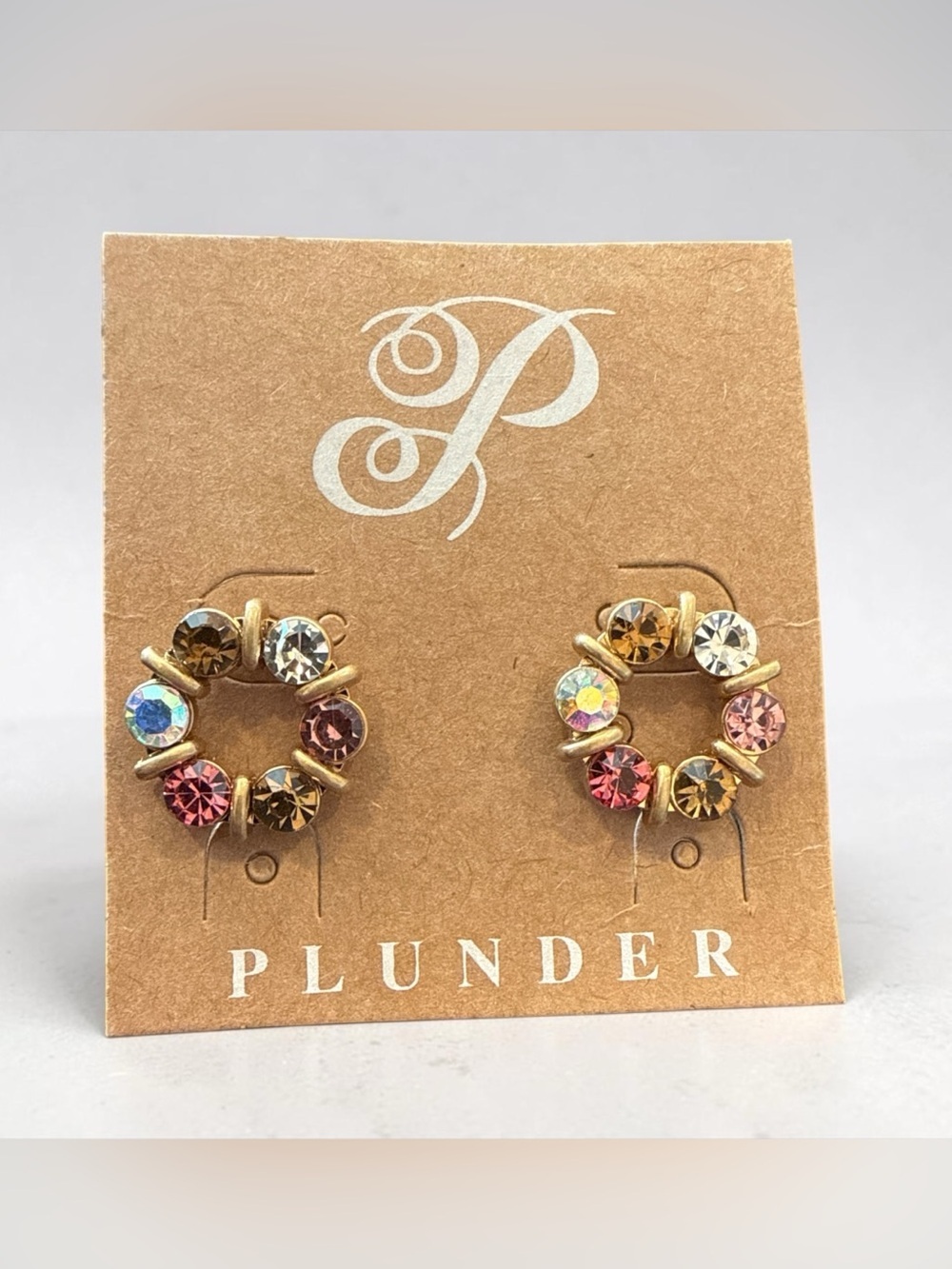 Plunder Gold-Tone Earrings with Pink, Amber, Clear & Iridescent Stones